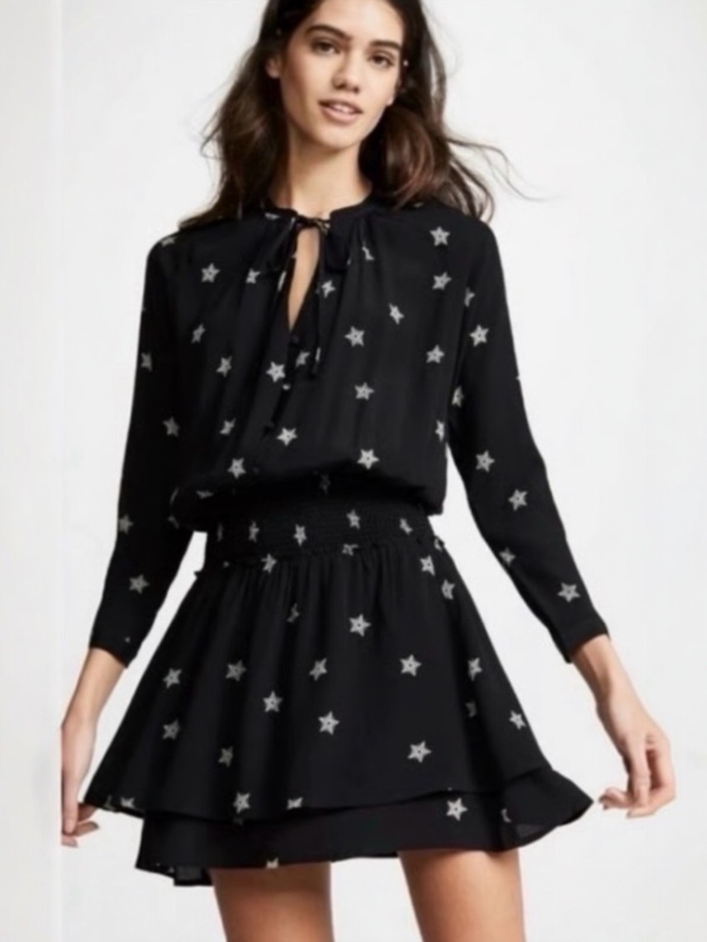 RAILS Jasmine Black Rivet Star Smocked Waist Tiered Mini Dress Extra Small XS